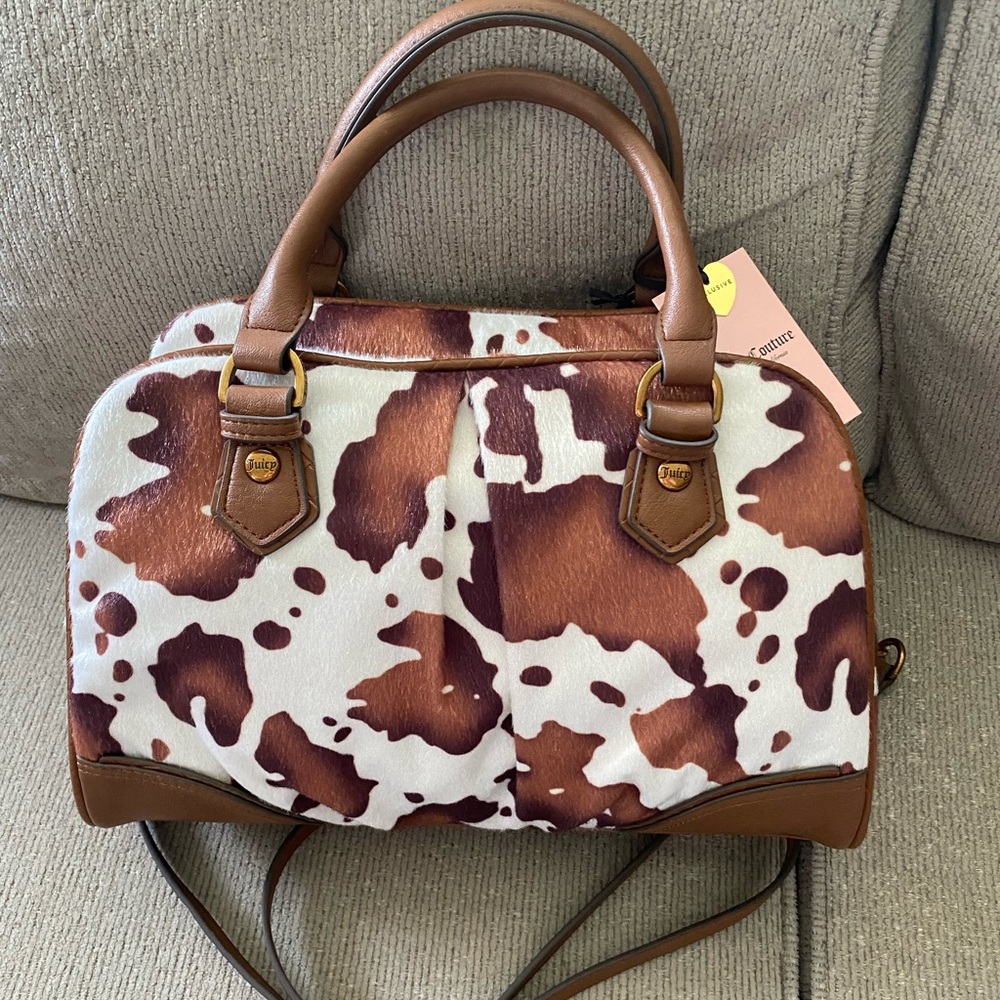 Juicy Couture Romance Saddle Brown Cow Print Bow Satchel Bag Purse - Picture 6 of 6